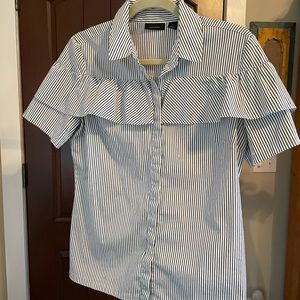 Halogen Women’s Medium Black & White Ruffle Blouse